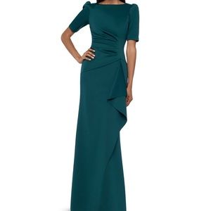 Xscape Ruched A Line Gown Forest Green